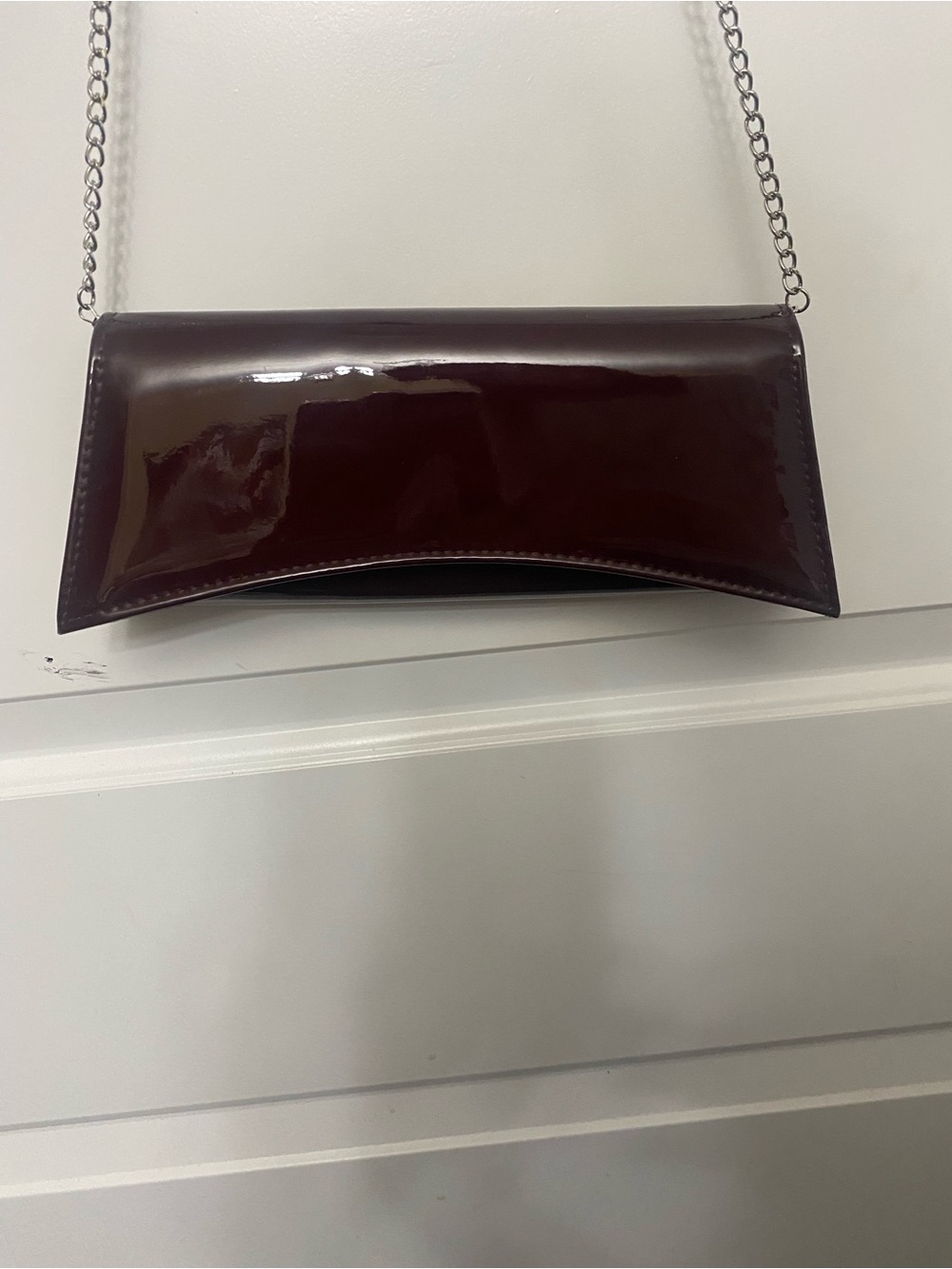 Nina Zoey Patent PU Chain Shoulder Bag Clutch in Bordeaux NWOT